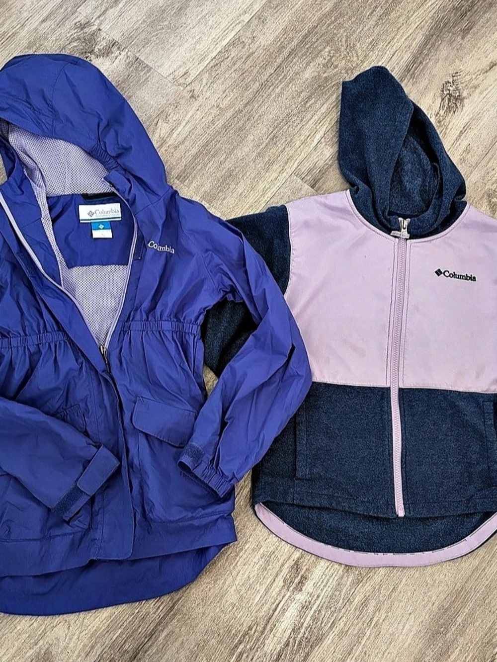 Lot Of 2 Columbia Rain Jacket And Fleece Girls Size S Purple Hooded windbreaker